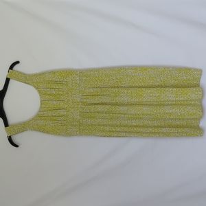 ANN TAYLOR | Sleeveless Empire Waist Chartreuse & White Dress